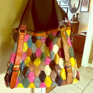 Multicolored Patchwork Genuine Leather Satchel